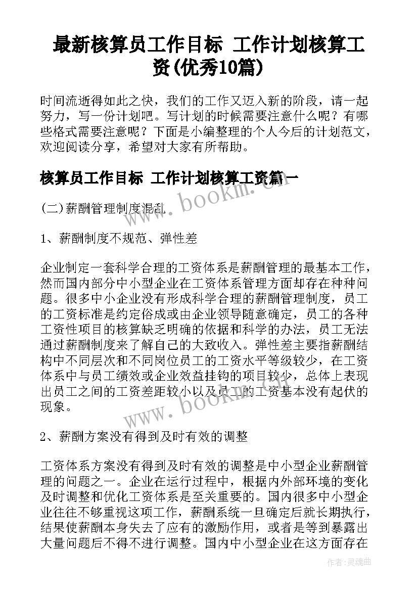 最新核算员工作目标 工作计划核算工资(优秀10篇)