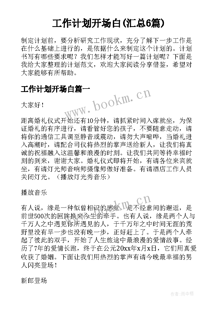 工作计划开场白(汇总6篇)