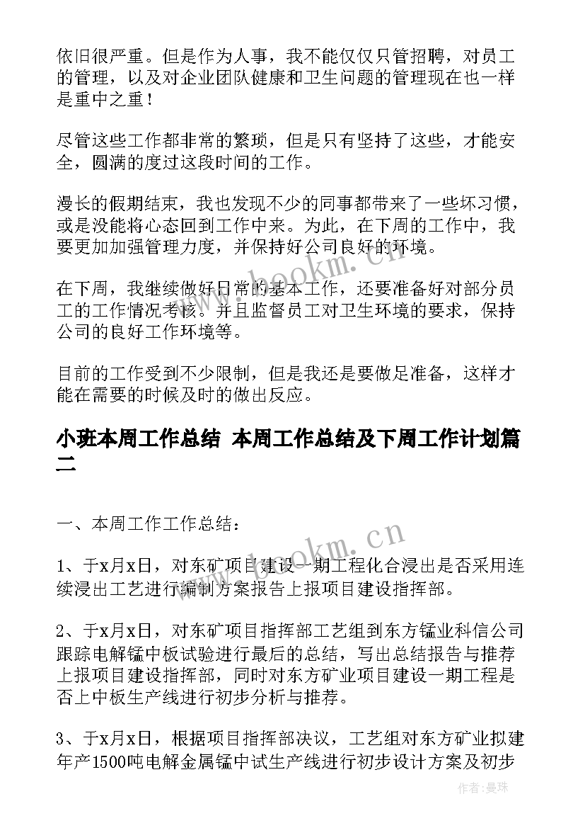 小班本周工作总结 本周工作总结及下周工作计划(通用5篇)