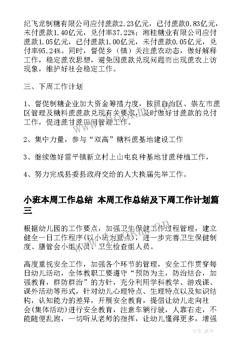 小班本周工作总结 本周工作总结及下周工作计划(通用5篇)