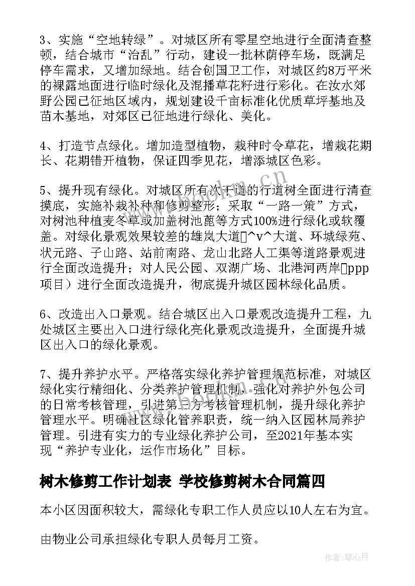 树木修剪工作计划表 学校修剪树木合同(模板5篇)