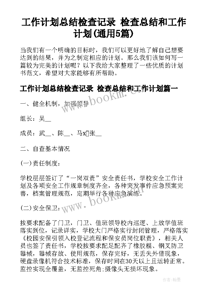 工作计划总结检查记录 检查总结和工作计划(通用5篇)