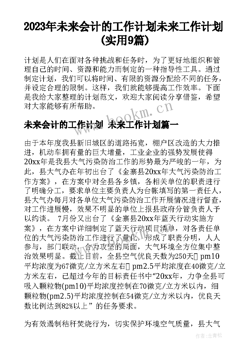 2023年未来会计的工作计划 未来工作计划(实用9篇)