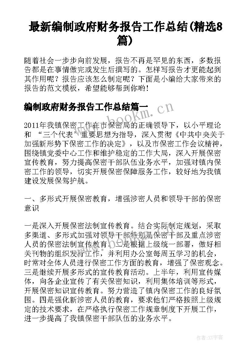 最新编制政府财务报告工作总结(精选8篇)