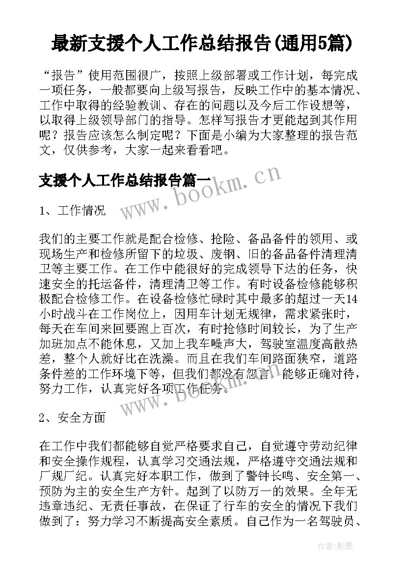 最新支援个人工作总结报告(通用5篇)