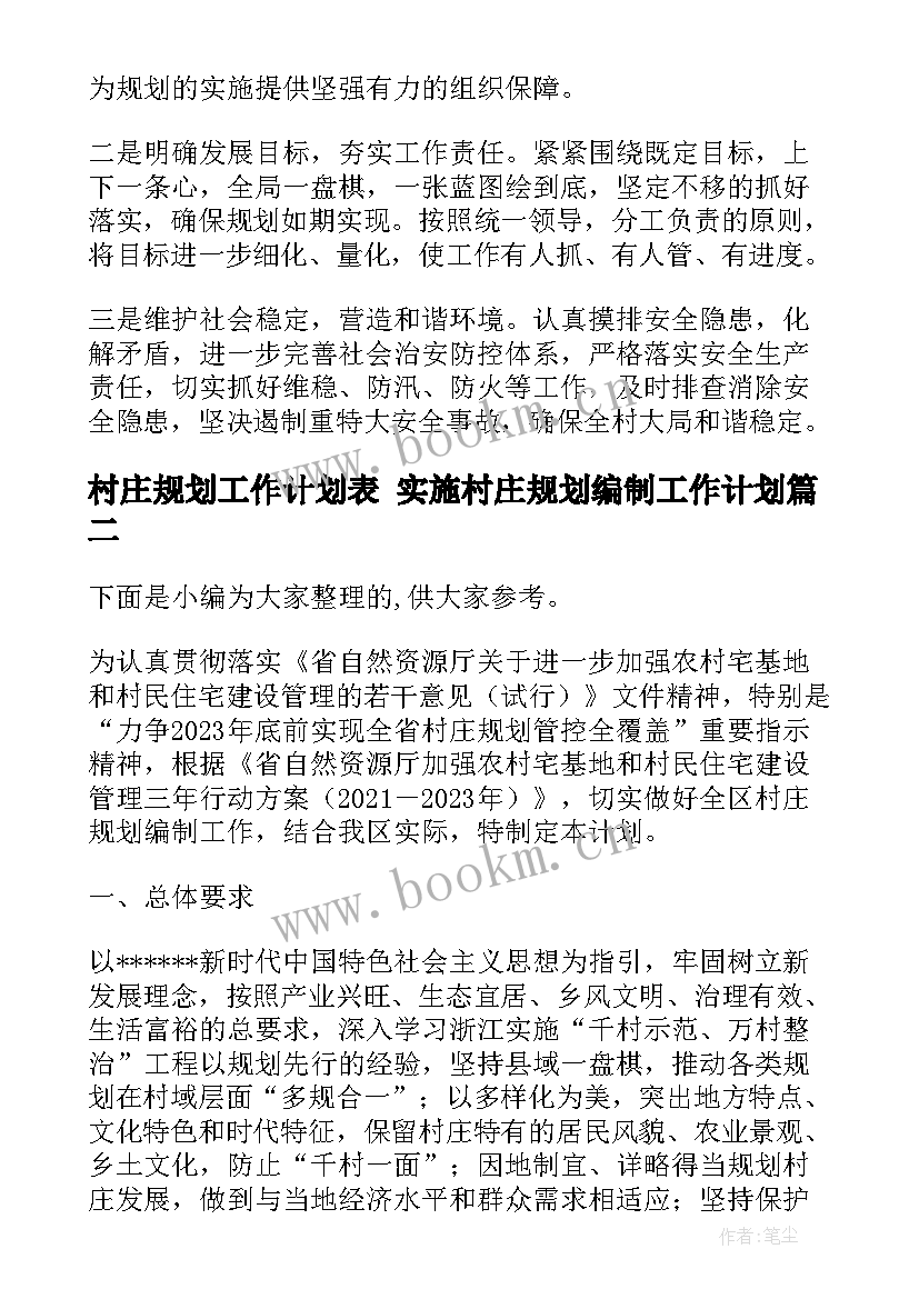 村庄规划工作计划表 实施村庄规划编制工作计划(实用8篇)