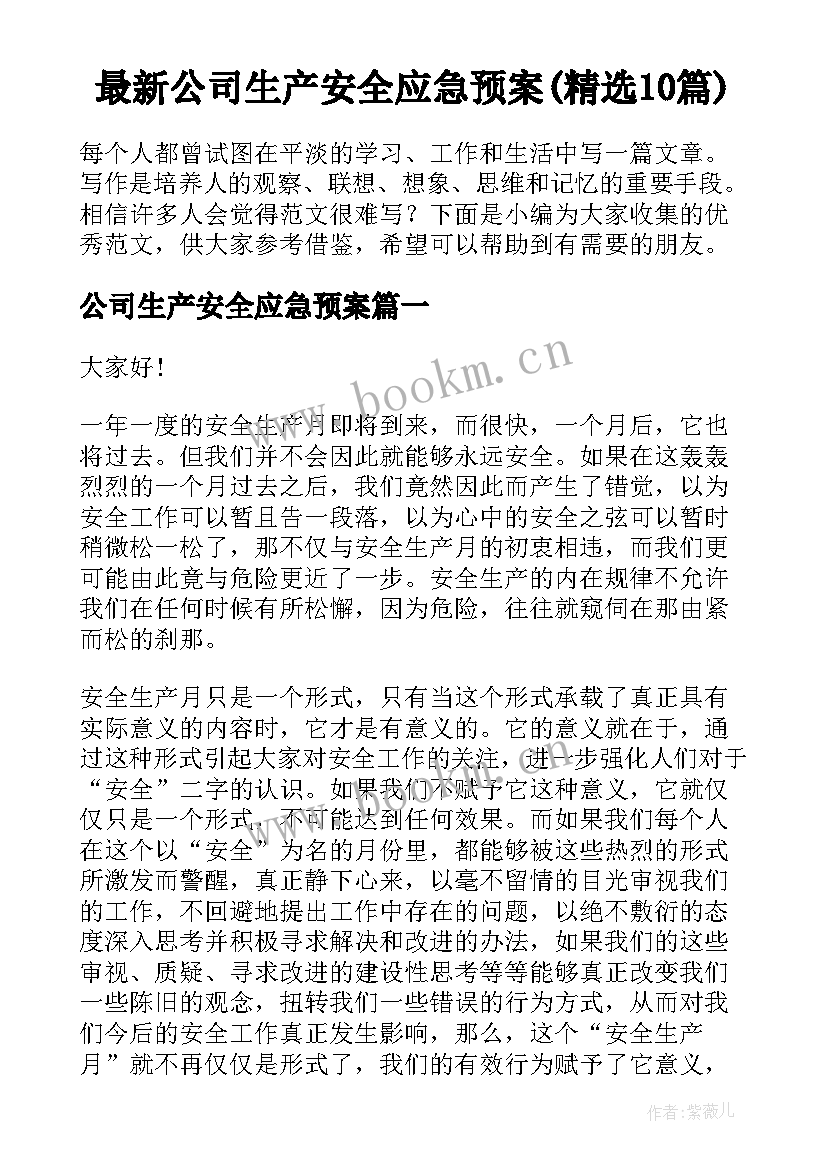 最新公司生产安全应急预案(精选10篇)