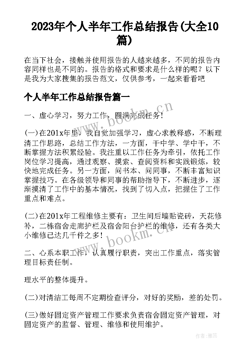 2023年个人半年工作总结报告(大全10篇)