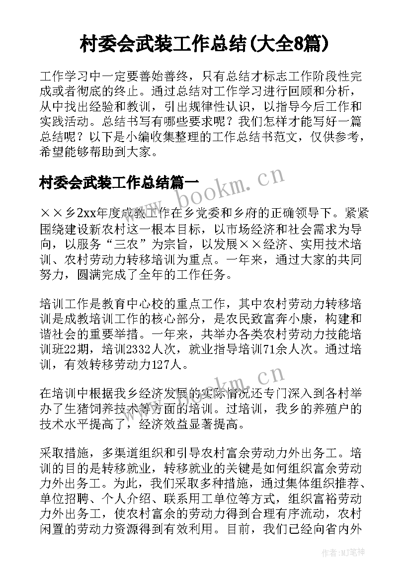 村委会武装工作总结(大全8篇)