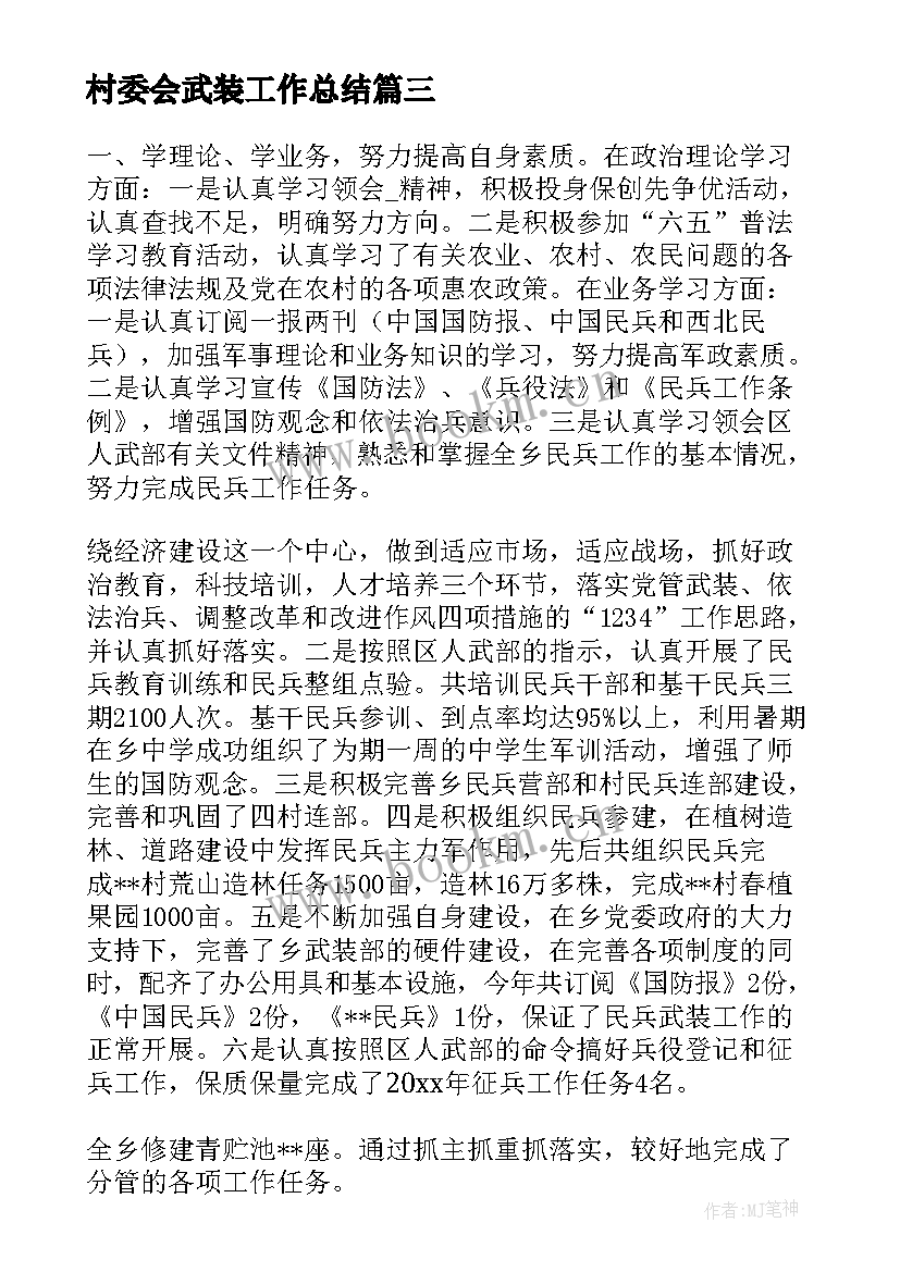 村委会武装工作总结(大全8篇)