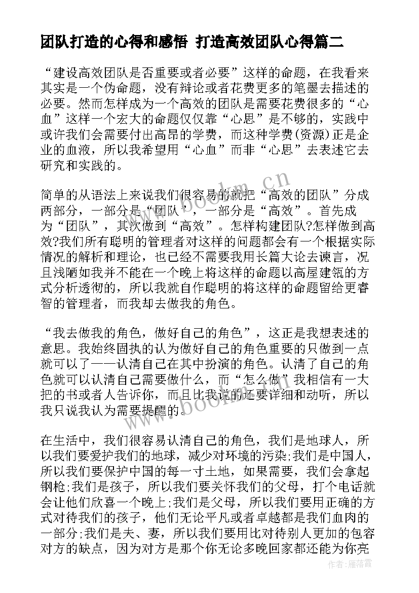 团队打造的心得和感悟 打造高效团队心得(精选7篇)