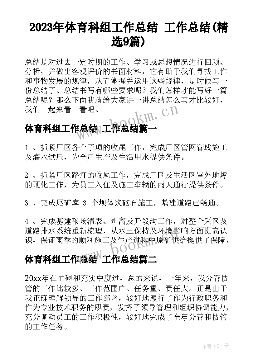 2023年体育科组工作总结 工作总结(精选9篇)