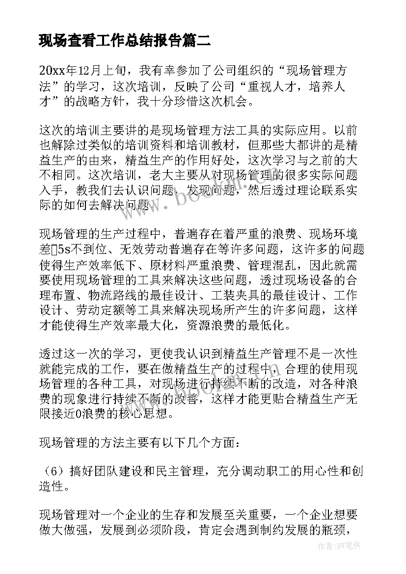 最新现场查看工作总结报告(模板9篇)