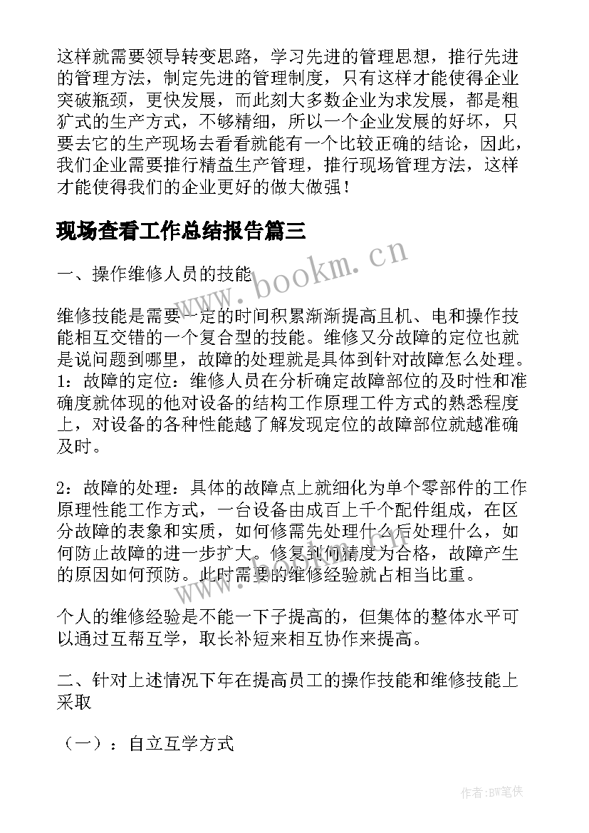 最新现场查看工作总结报告(模板9篇)