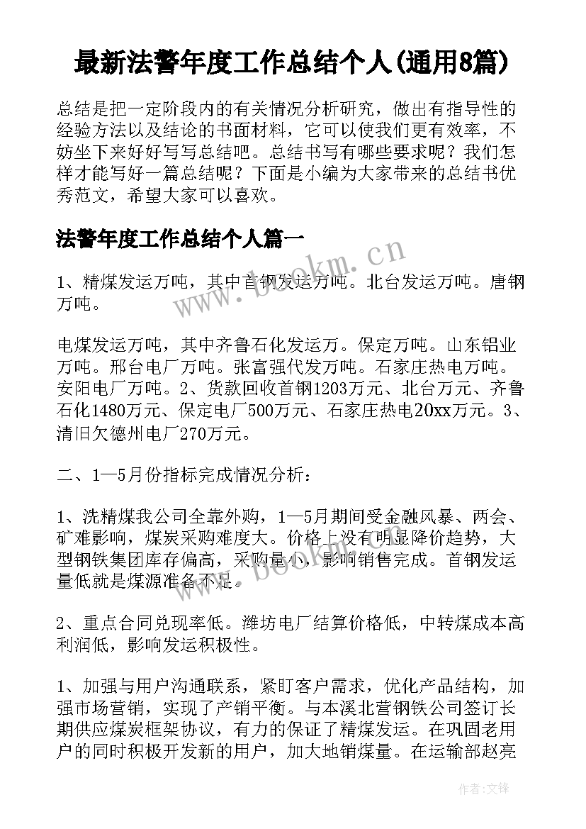 最新法警年度工作总结个人(通用8篇)