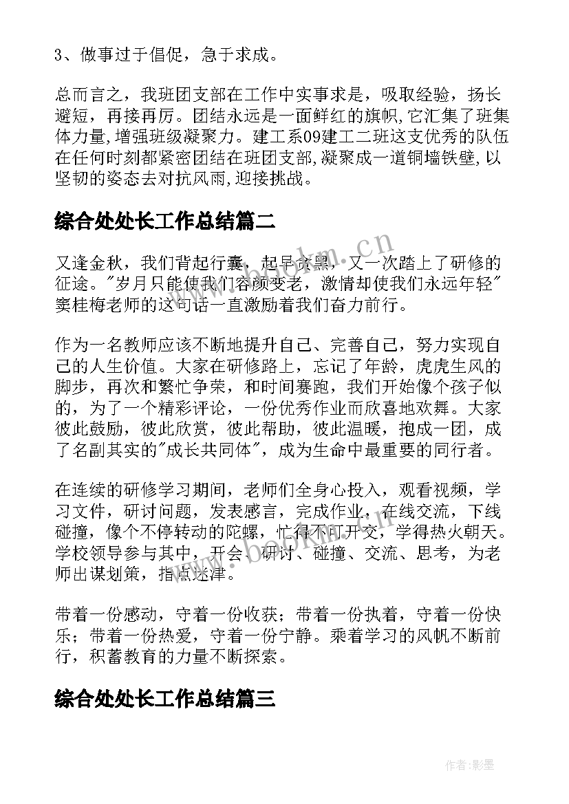 最新综合处处长工作总结(实用10篇)