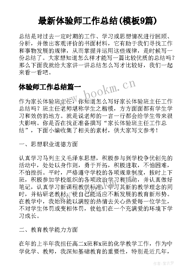 最新体验师工作总结(模板9篇)