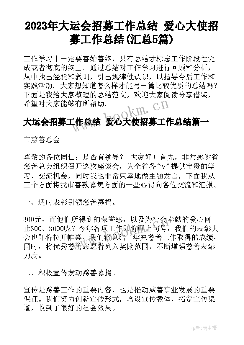 2023年大运会招募工作总结 爱心大使招募工作总结(汇总5篇)