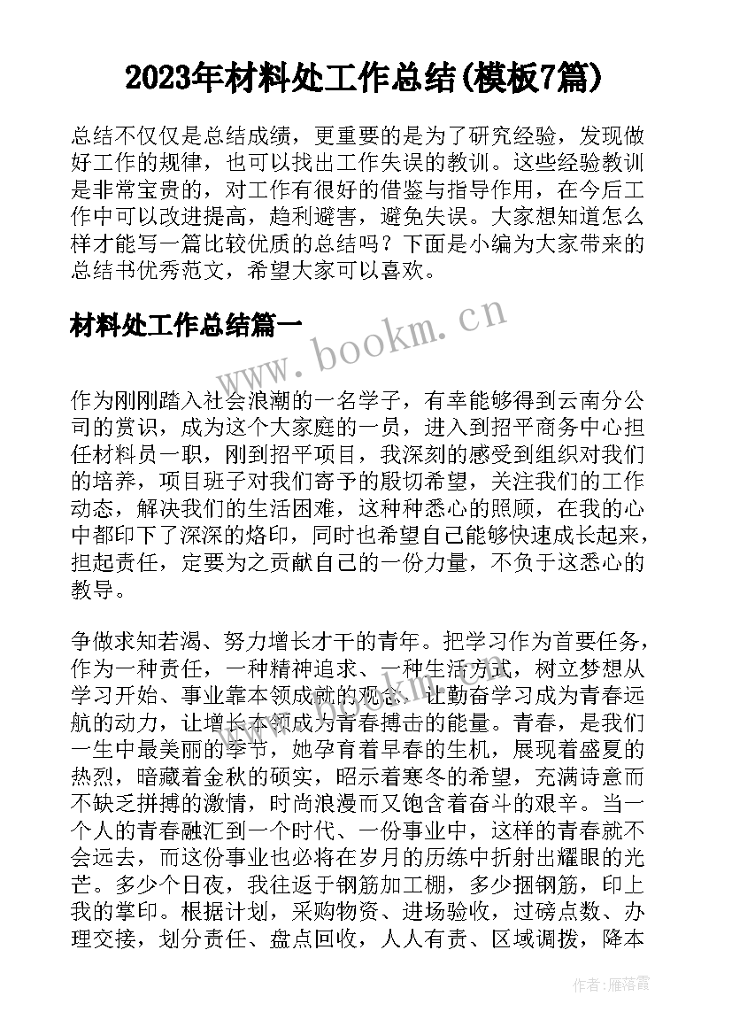 2023年材料处工作总结(模板7篇)