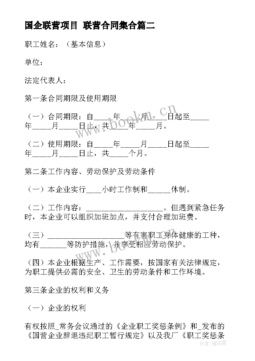 2023年国企联营项目 联营合同集合(大全7篇)