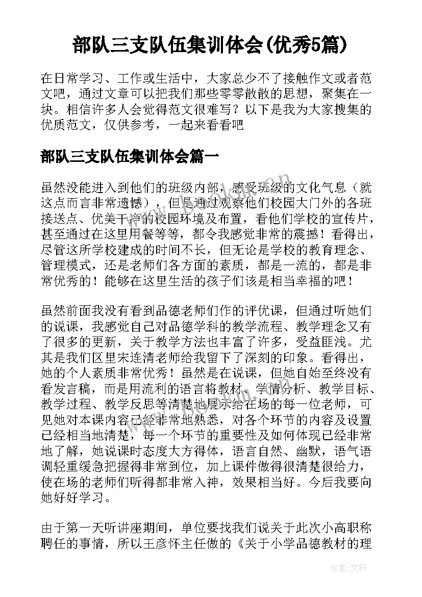 部队三支队伍集训体会(优秀5篇)