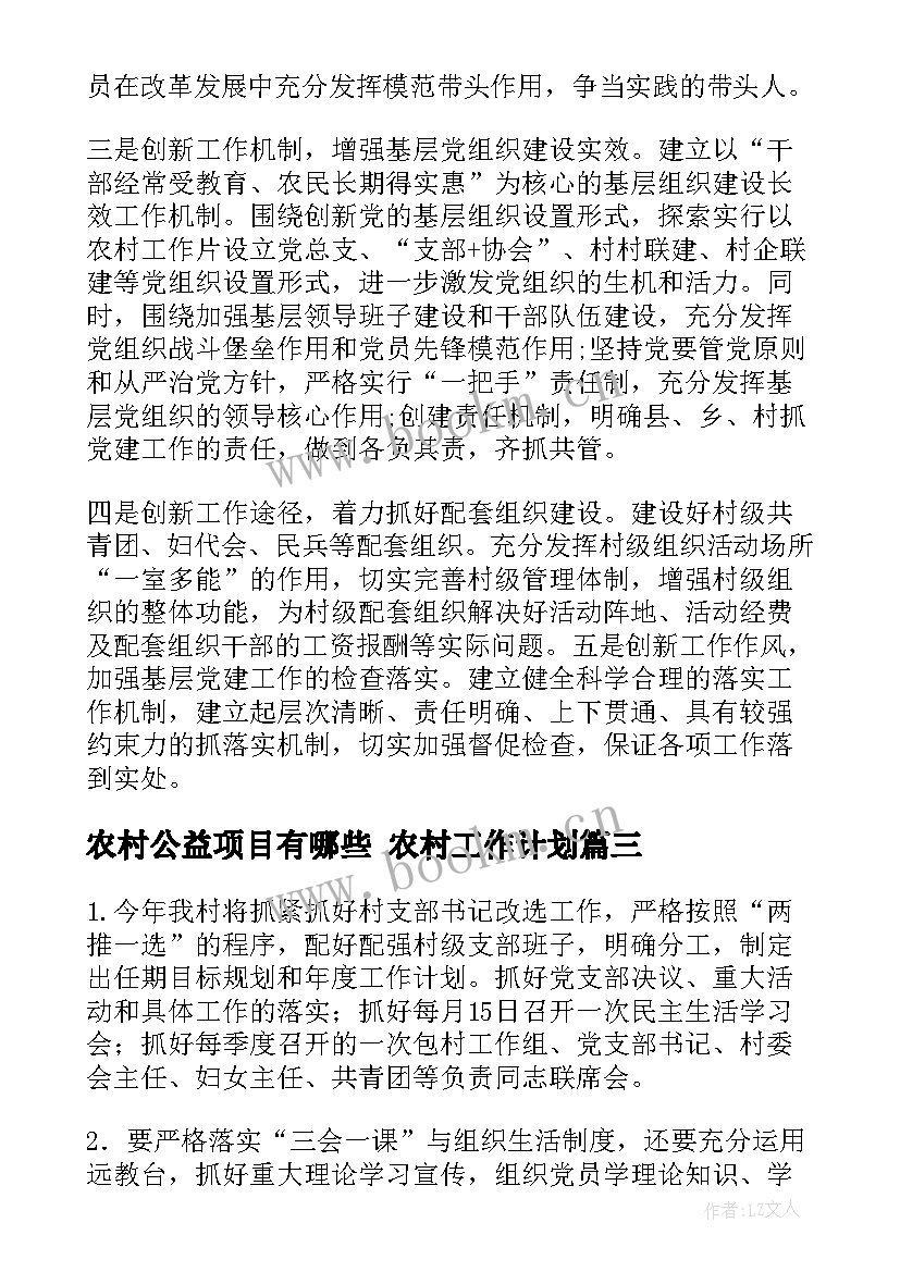 2023年农村公益项目有哪些 农村工作计划(精选5篇)