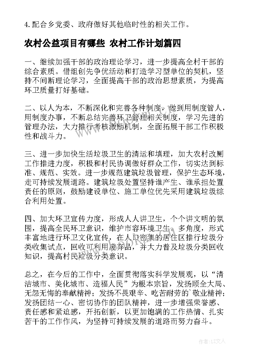 2023年农村公益项目有哪些 农村工作计划(精选5篇)