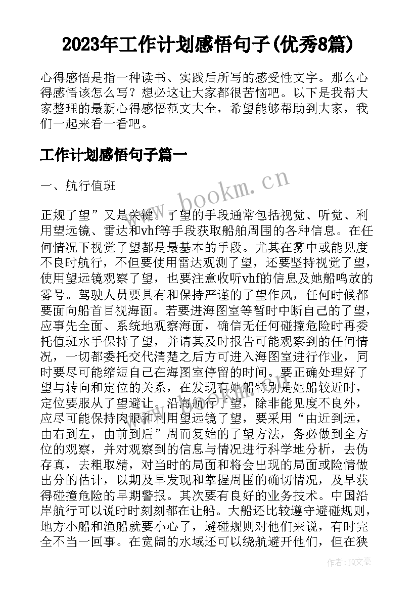 2023年工作计划感悟句子(优秀8篇)