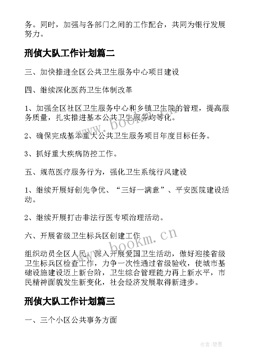 最新刑侦大队工作计划(通用7篇)