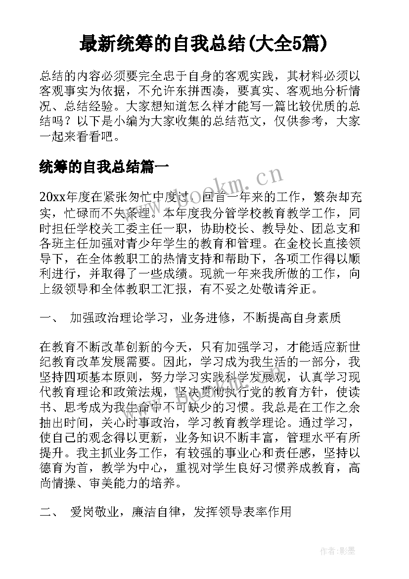 最新统筹的自我总结(大全5篇)