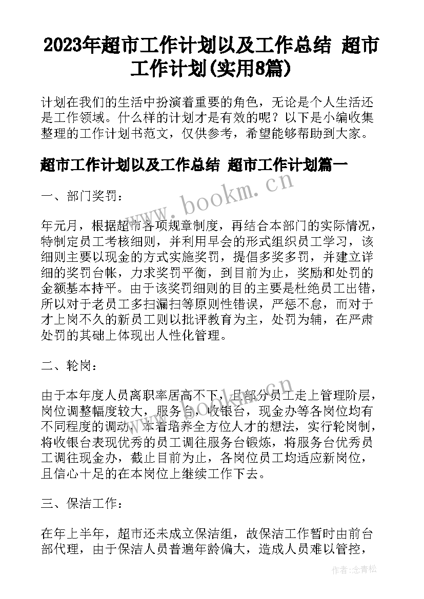 2023年超市工作计划以及工作总结 超市工作计划(实用8篇)