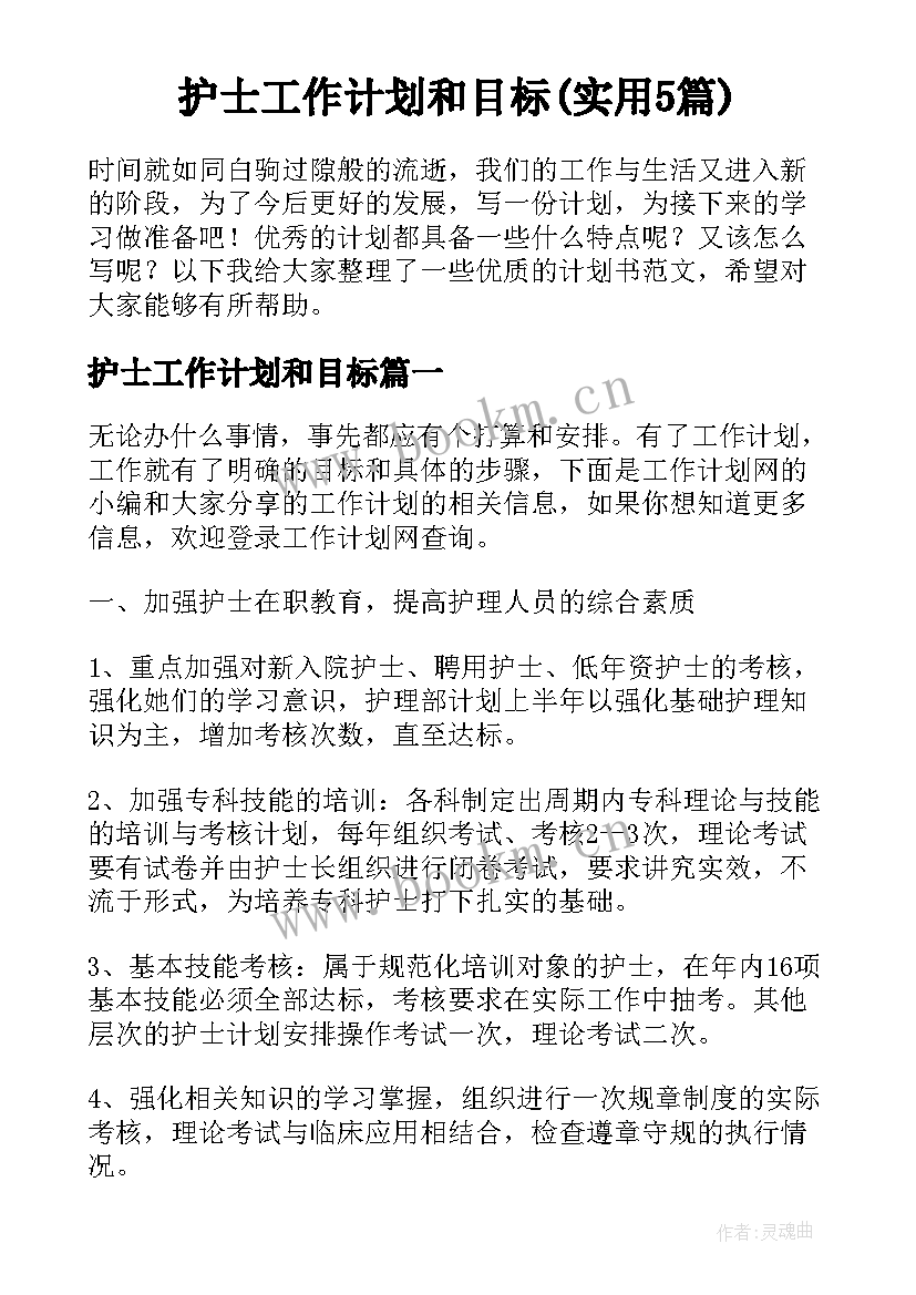 护士工作计划和目标(实用5篇)