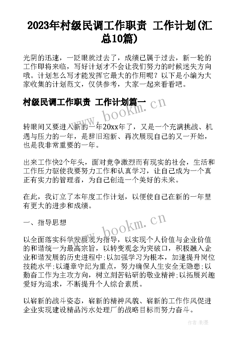 2023年村级民调工作职责 工作计划(汇总10篇)