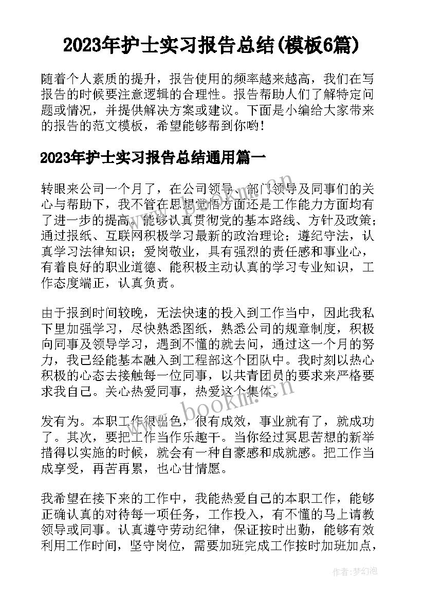 2023年护士实习报告总结(模板6篇)