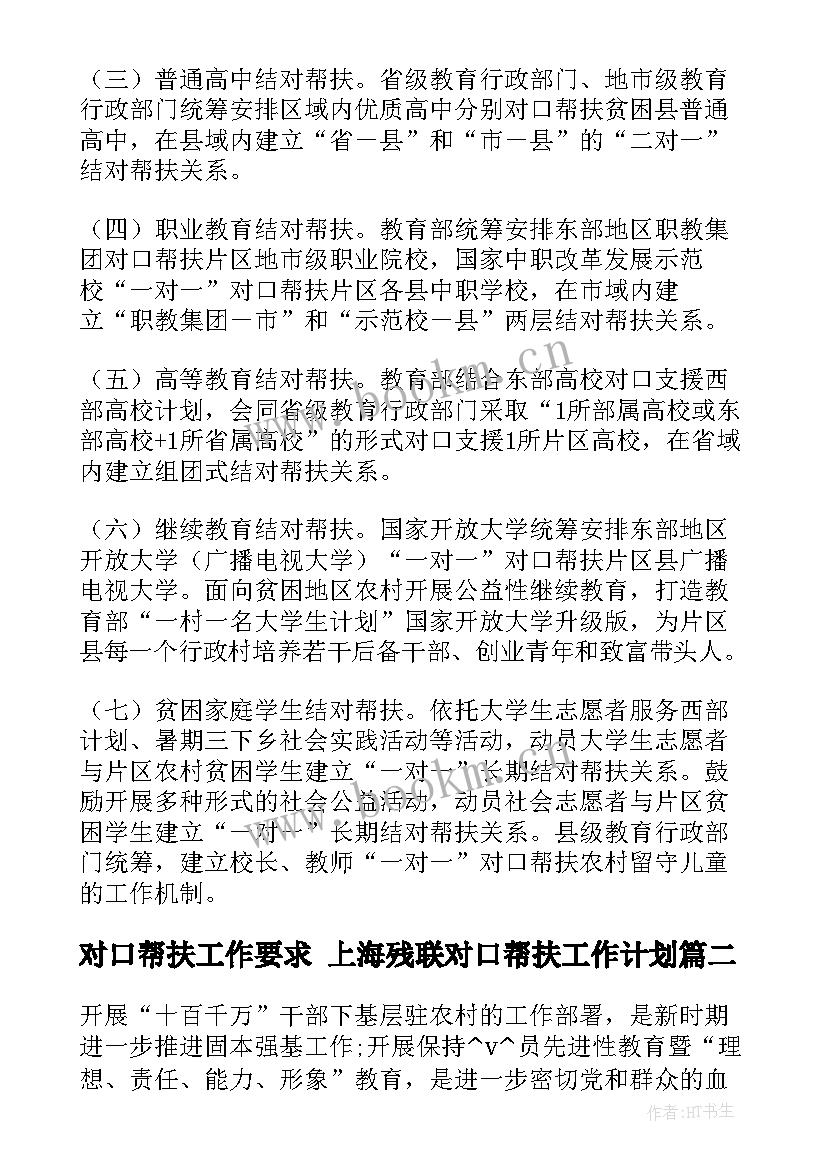 对口帮扶工作要求 上海残联对口帮扶工作计划(优质5篇)