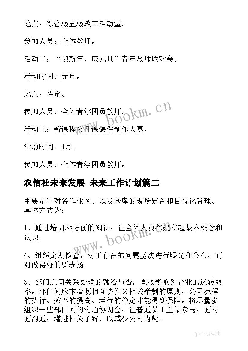 最新农信社未来发展 未来工作计划(大全9篇)