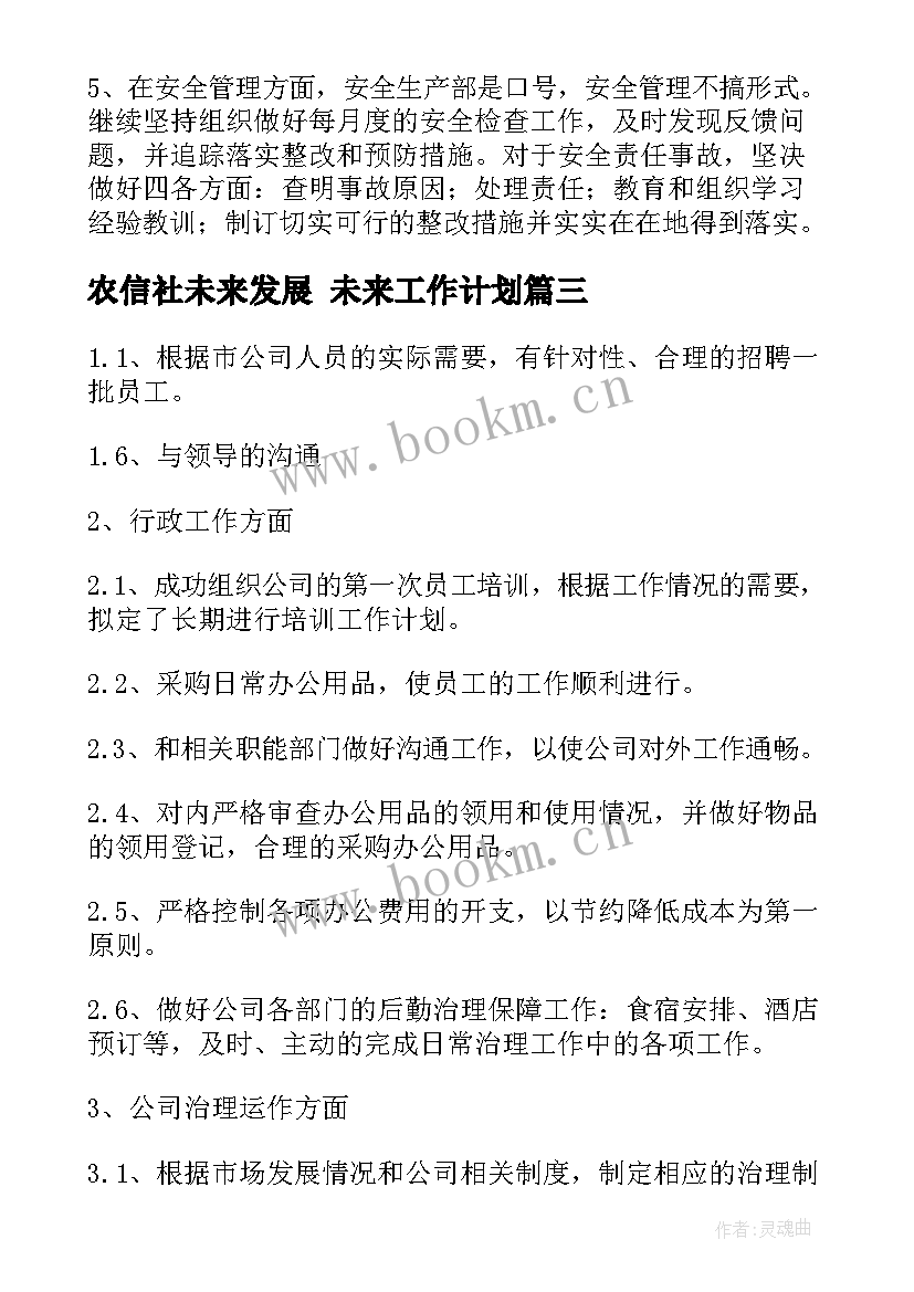 最新农信社未来发展 未来工作计划(大全9篇)