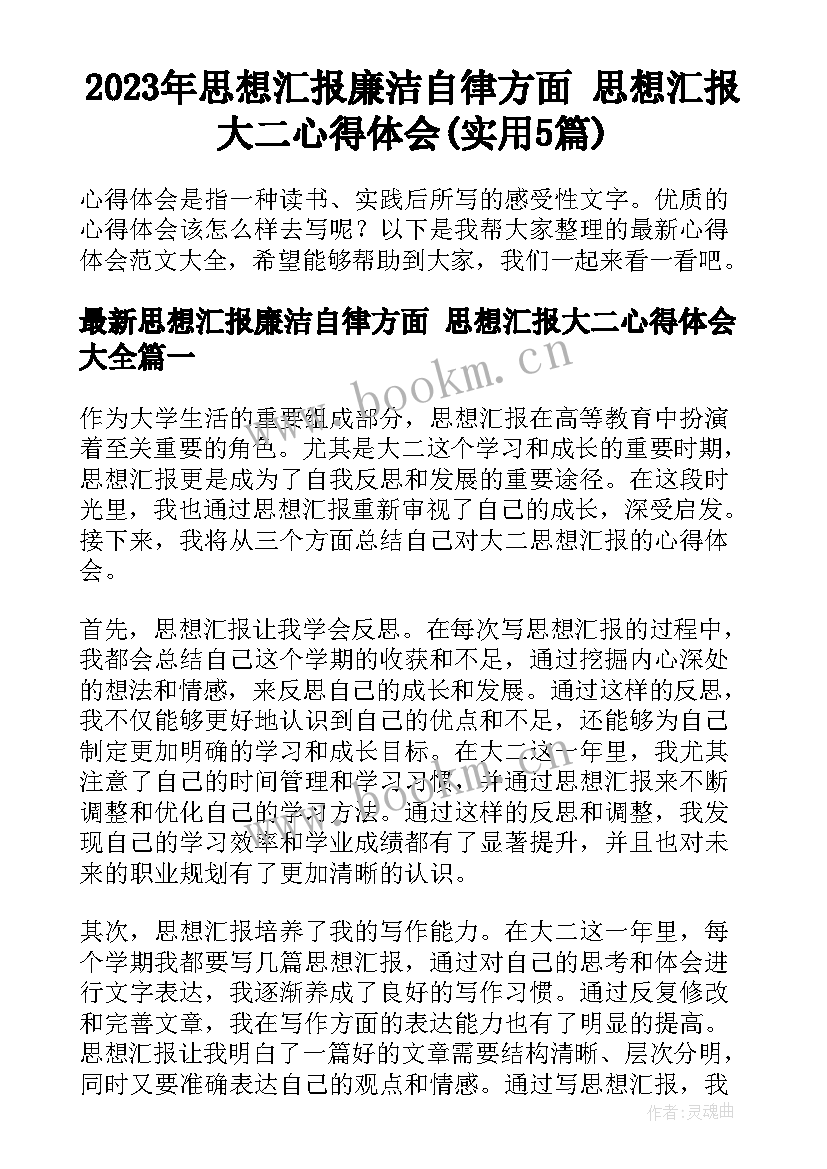 2023年思想汇报廉洁自律方面 思想汇报大二心得体会(实用5篇)