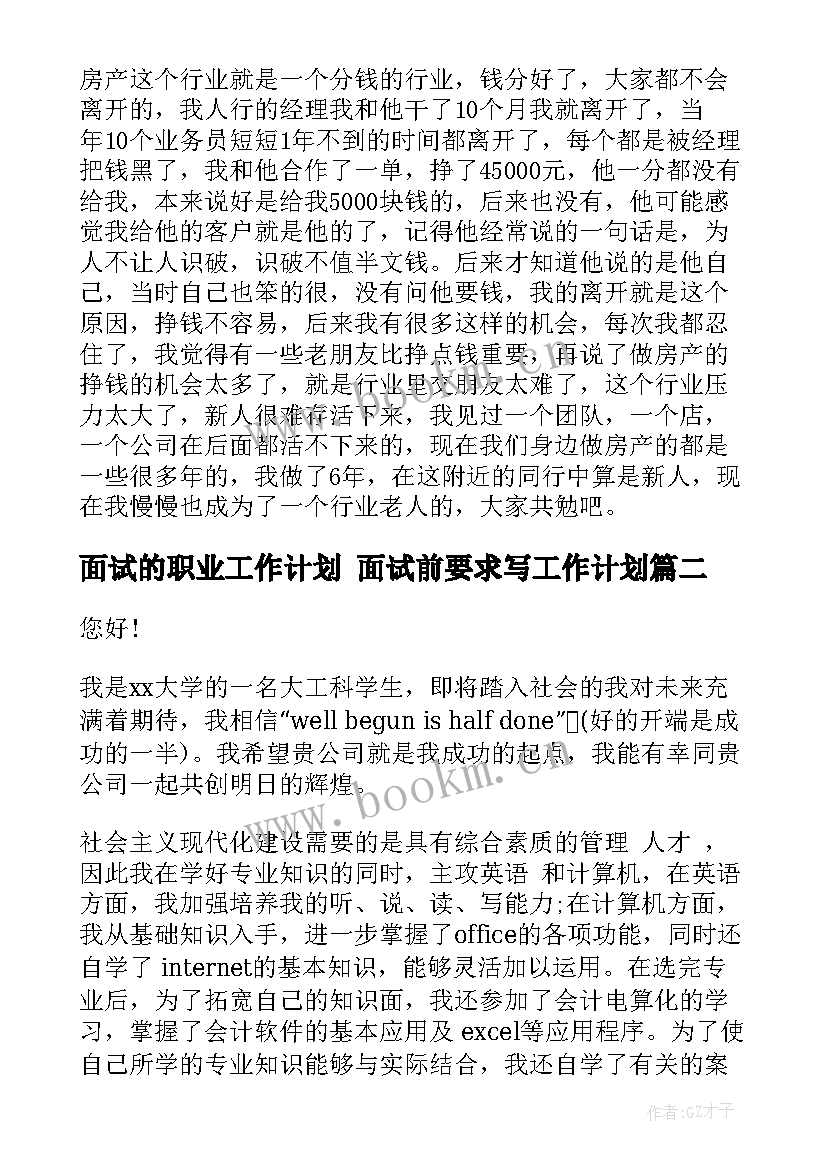 面试的职业工作计划 面试前要求写工作计划(模板5篇)