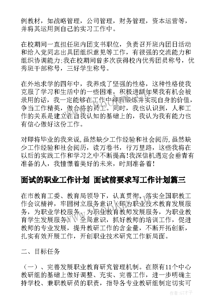 面试的职业工作计划 面试前要求写工作计划(模板5篇)