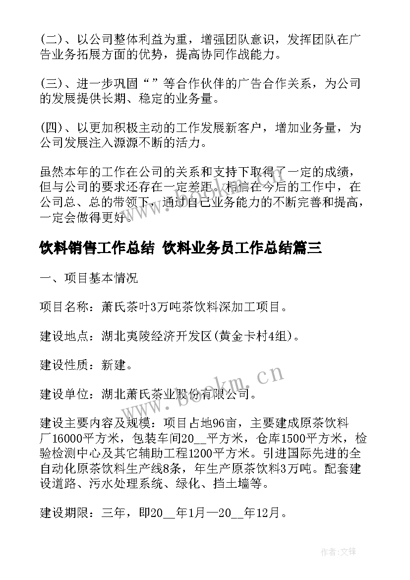 饮料销售工作总结 饮料业务员工作总结(精选6篇)