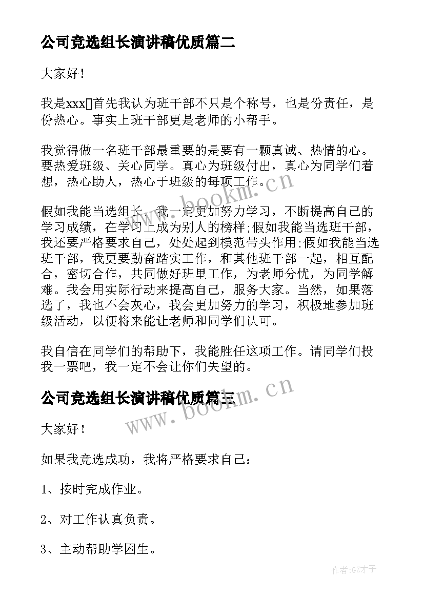 2023年公司竞选组长演讲稿(汇总8篇)