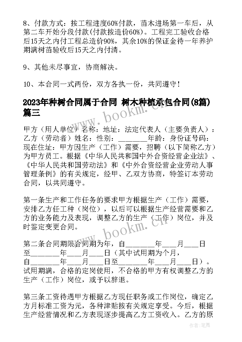 最新种树合同属于合同 树木种植承包合同(大全8篇)