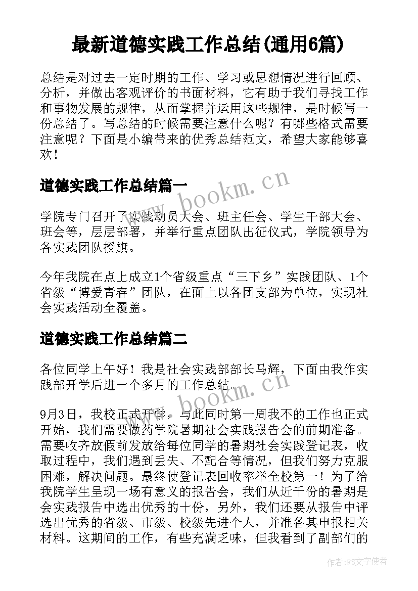 最新道德实践工作总结(通用6篇)