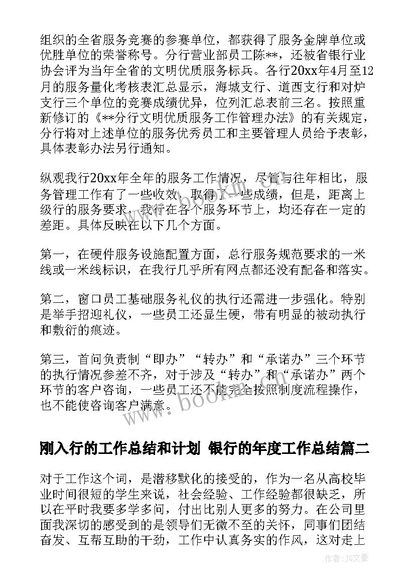 2023年刚入行的工作总结和计划 银行的年度工作总结(优秀7篇)