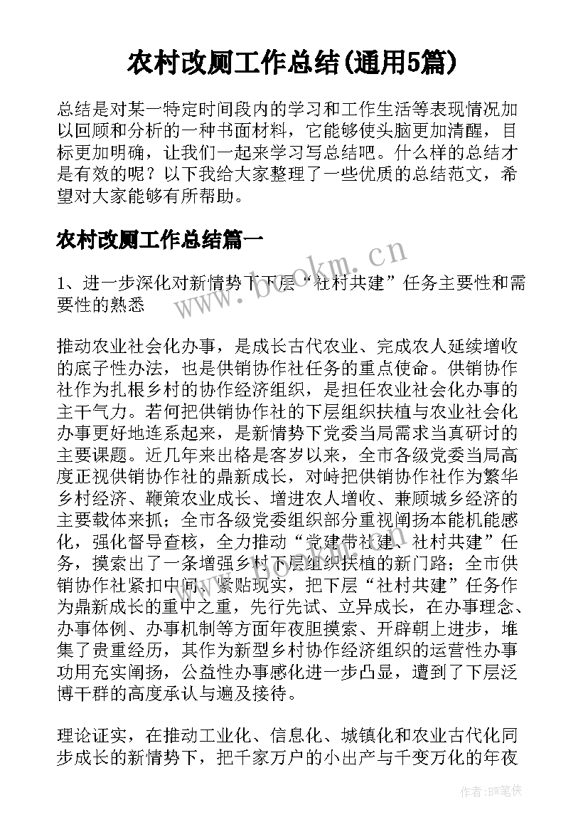 农村改厕工作总结(通用5篇)