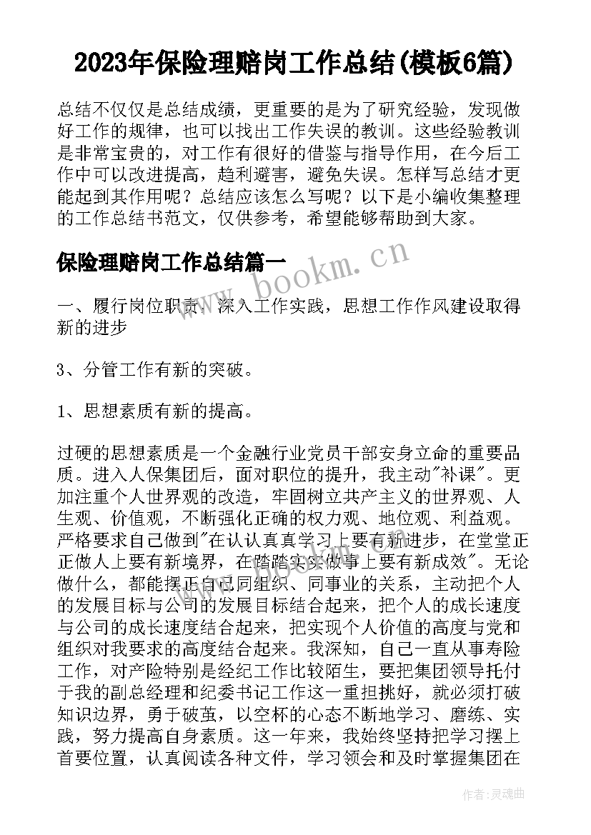 2023年保险理赔岗工作总结(模板6篇)