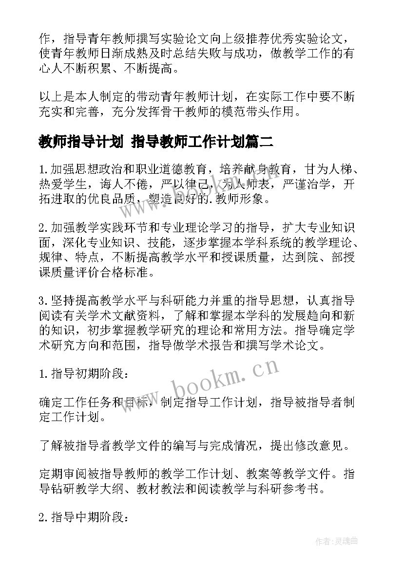 2023年教师指导计划 指导教师工作计划(优质6篇)