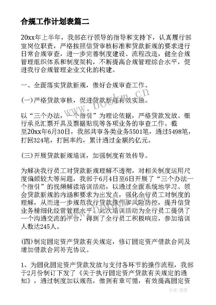 2023年合规工作计划表(精选5篇)