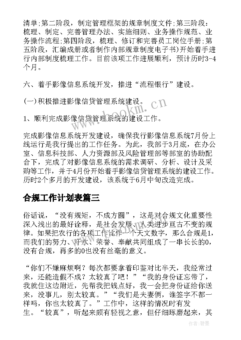 2023年合规工作计划表(精选5篇)